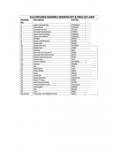 Spares List SL13 Models